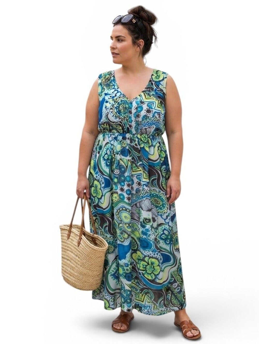 COJO Sundress by Steven Cojocaru Sleeveless Abstract Floral Print Maxi Dress XL